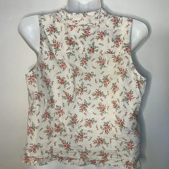 Ralph Lauren Sleeveless button down tie floral spring Blouse beige - Picture 4 of 5